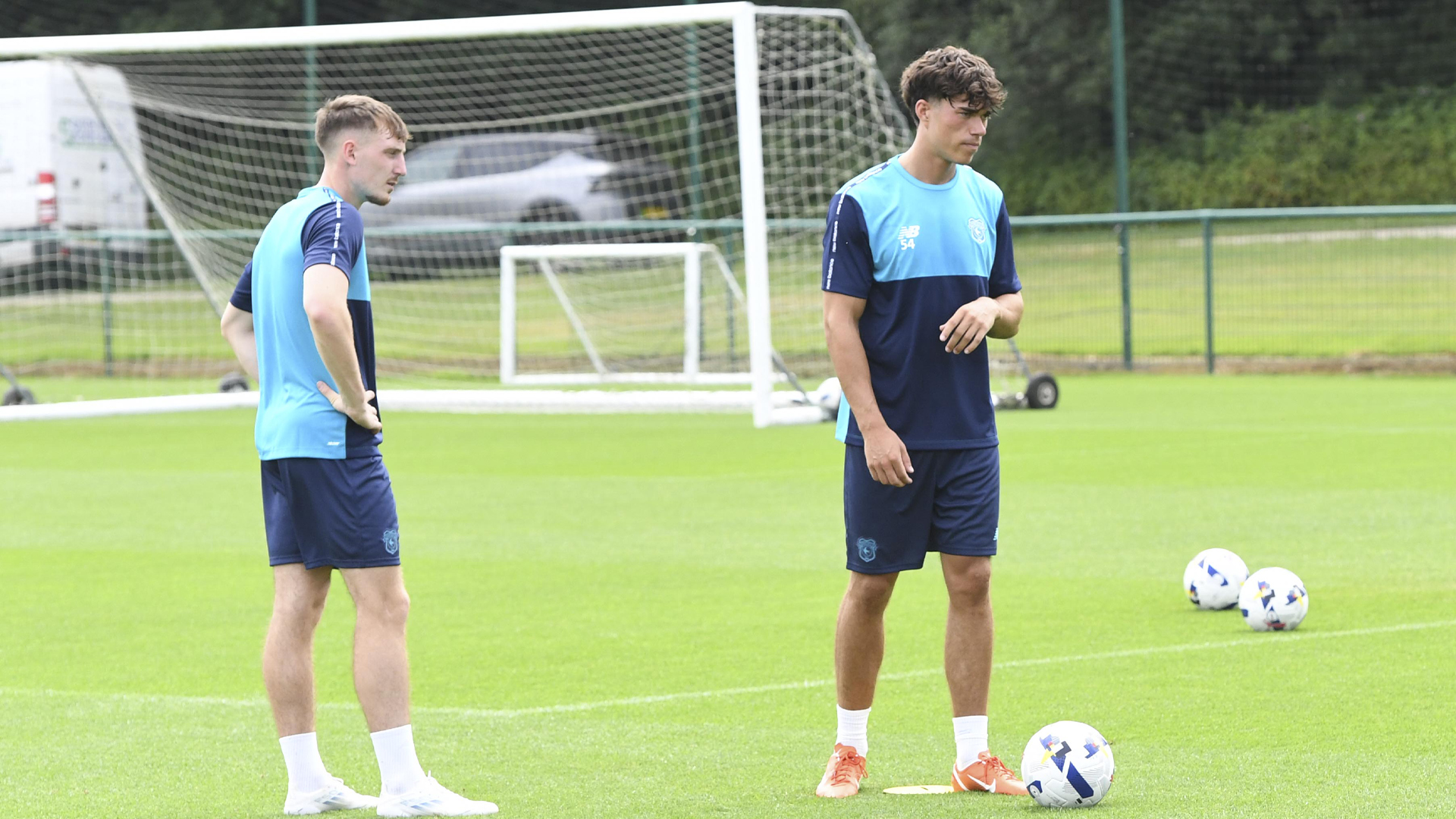 Isaac Jefferies and Morgan Wigley in training for Cardiff City's U21s side
