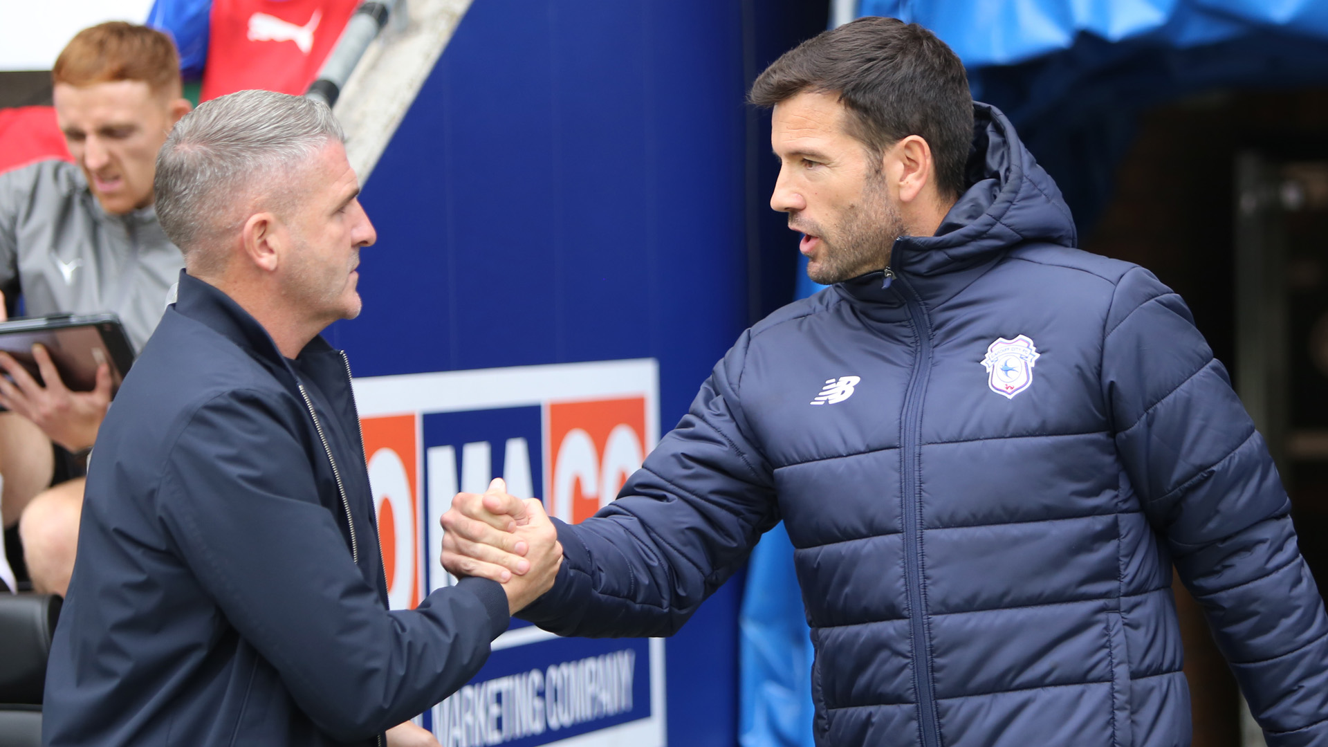 City boss Brian Barry-Murphy with his Wigan Athletic counterpart, Ryan Lowe.