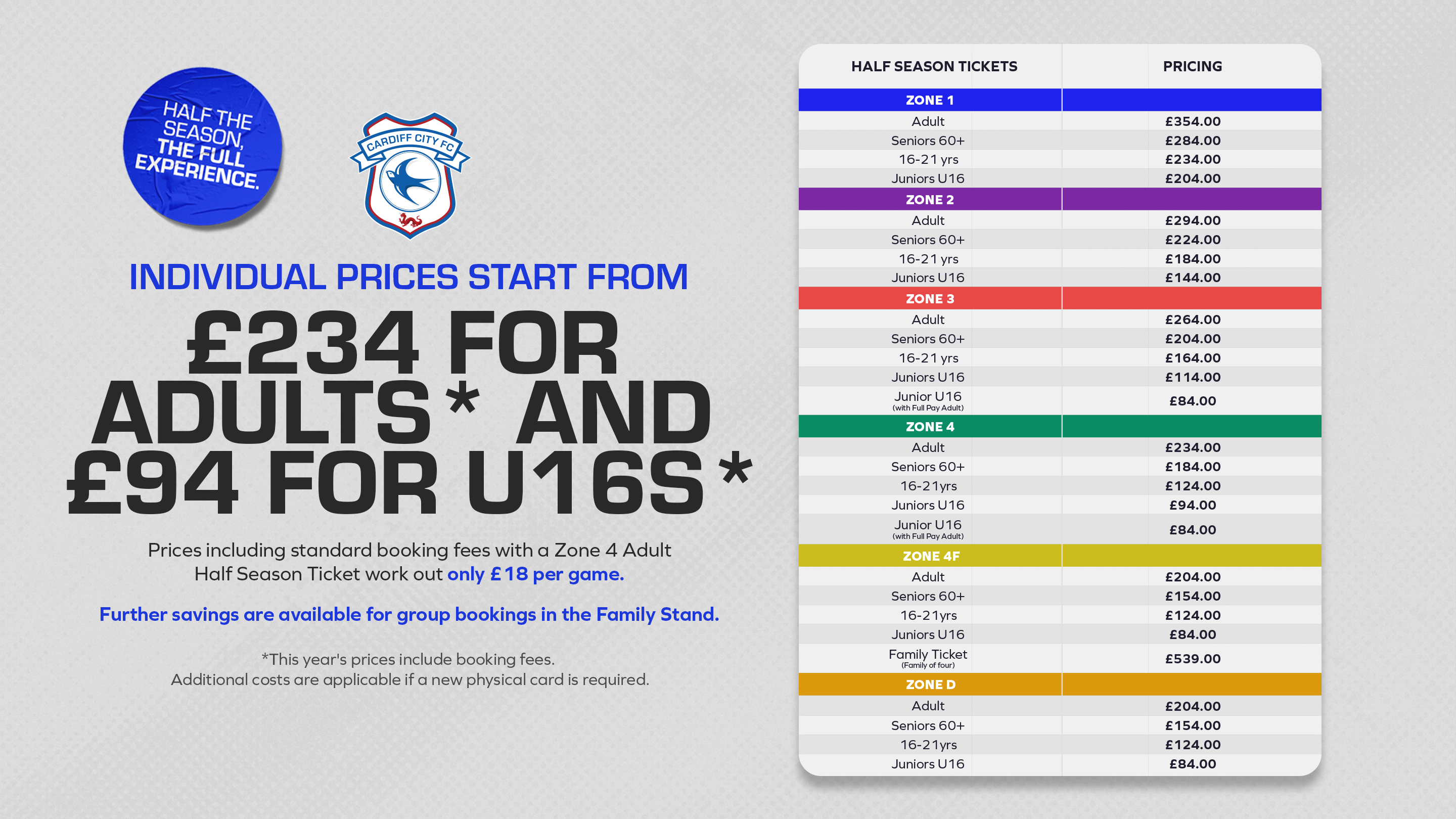 Half Season Ticket prices