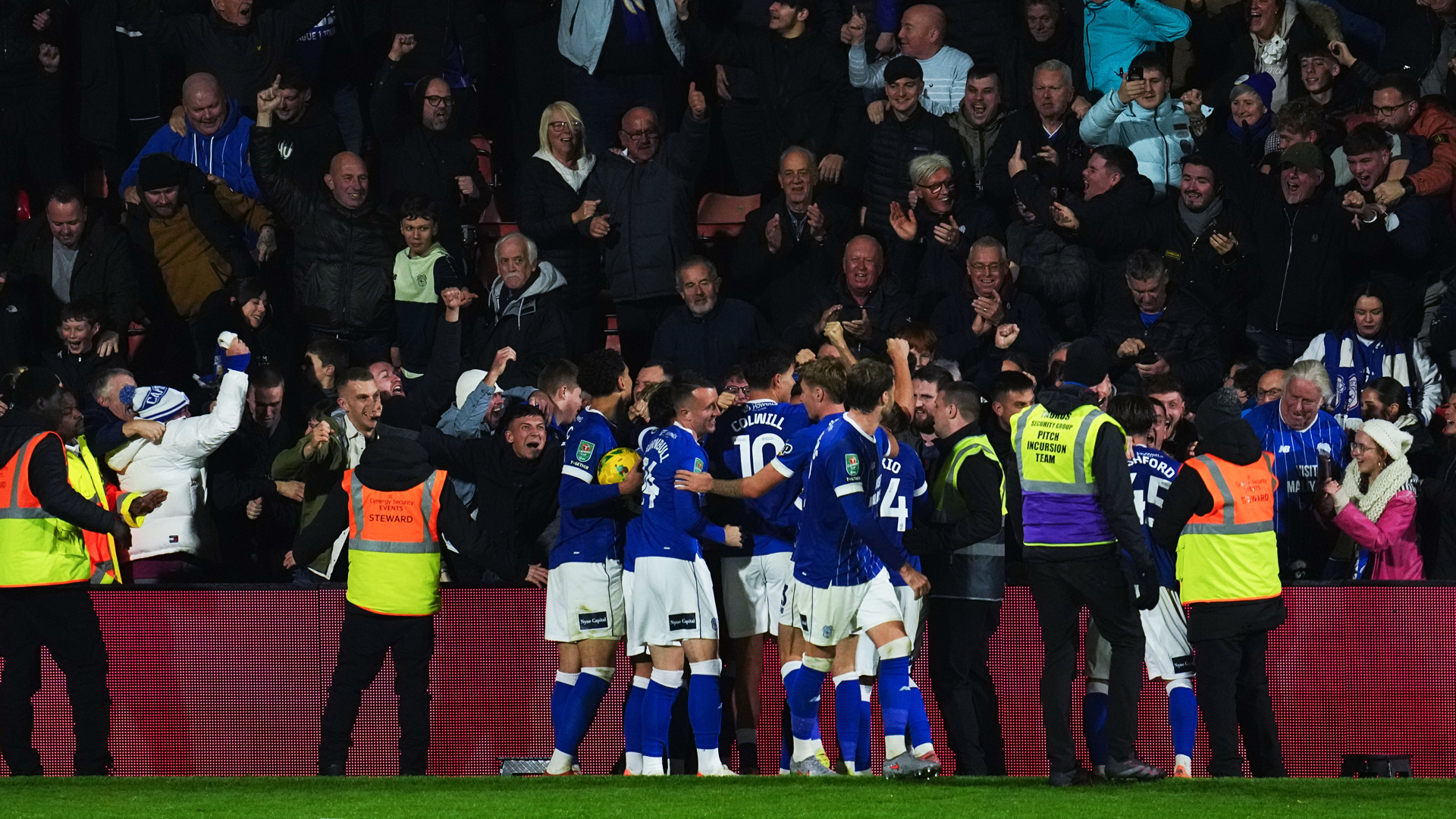 The Bluebirds celebrate Will Fish's winner against Wrexham.