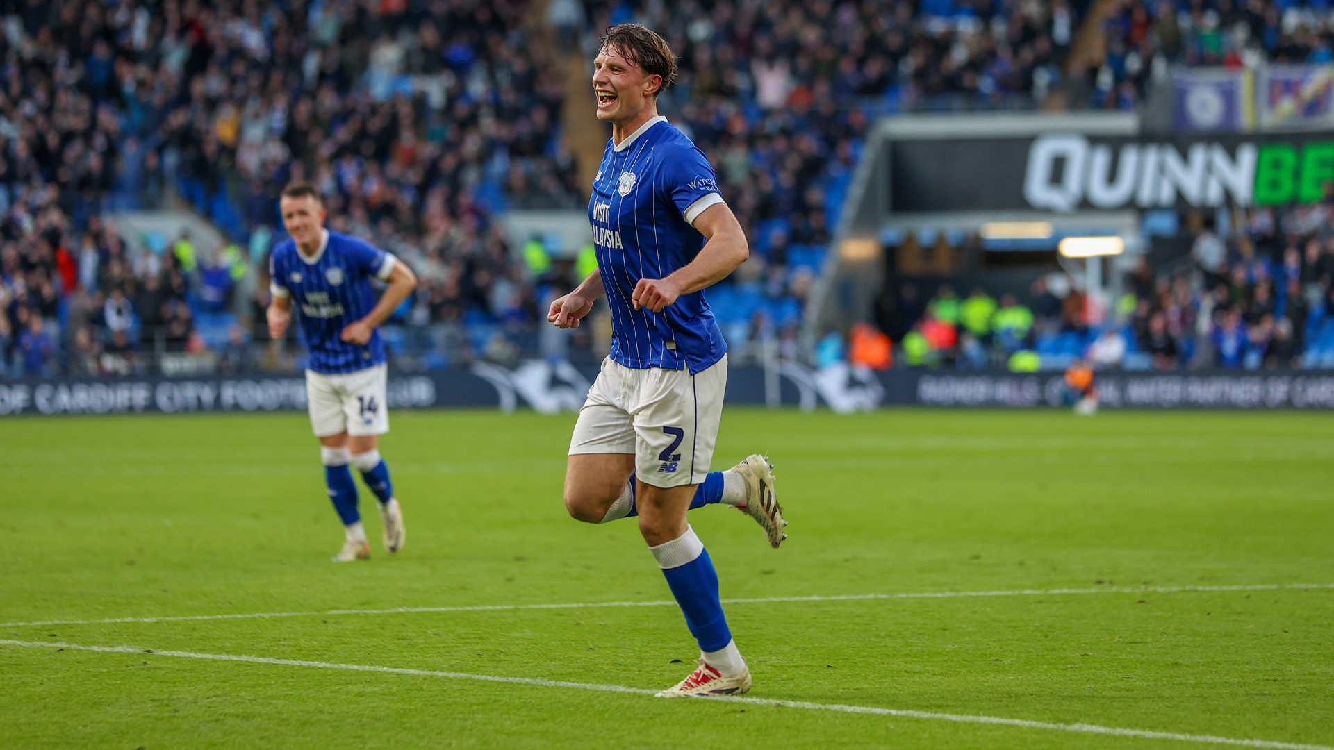 Will Fish celebrates scoring for Cardiff City FC
