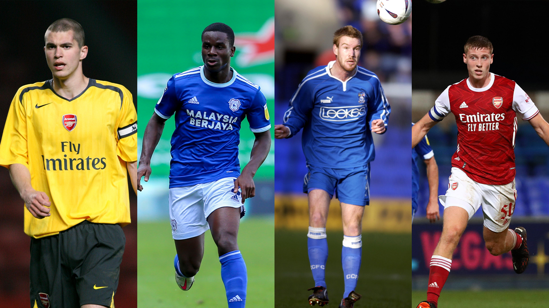 Former Gunners and Bluebirds pictured: Matthew Connolly, Jordi Osei-Tutu, Rhys Weston and Mark McGuinness.