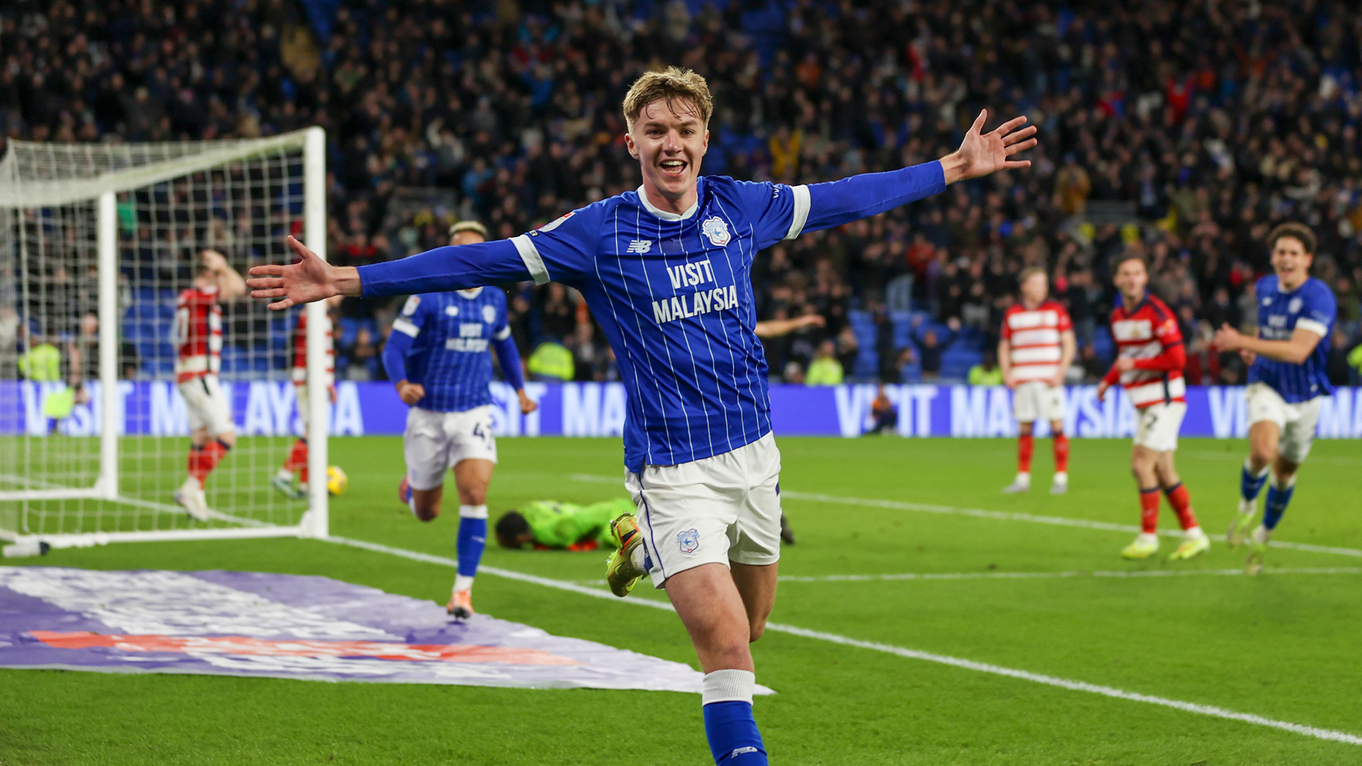 Joel Bagan celebrates scoring for Cardiff City Football Club