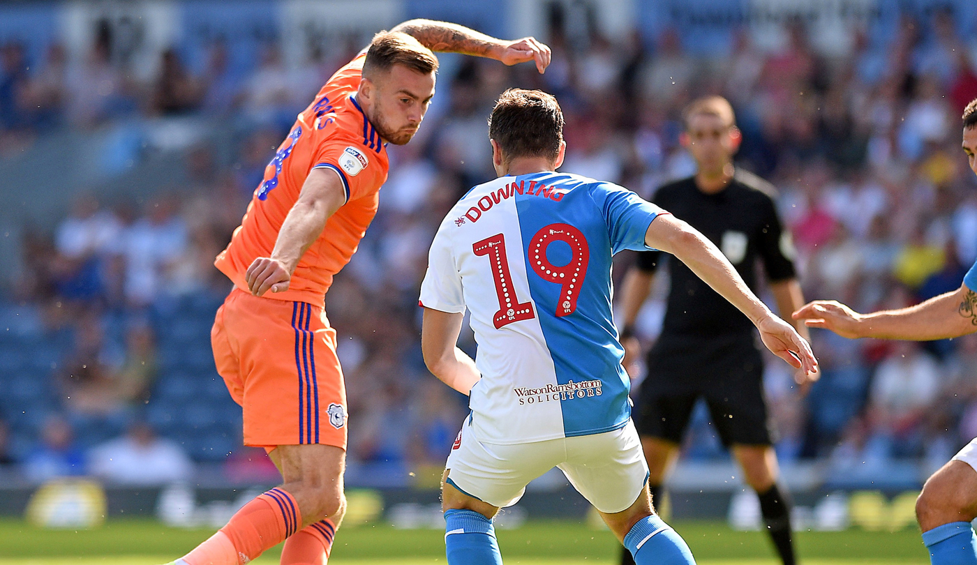 Joe Ralls in action at Ewood Park...