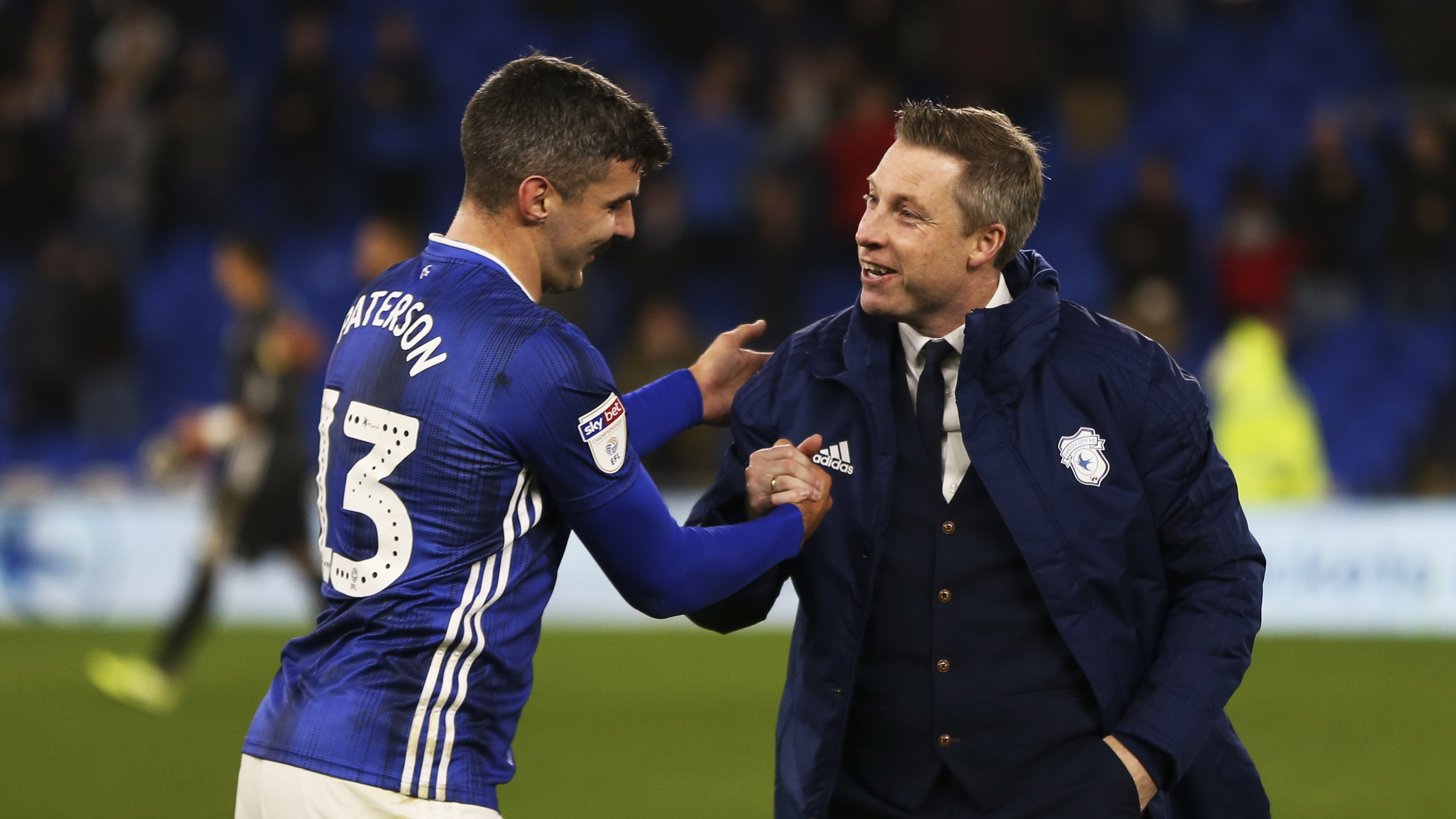 Harris celebrates with Paterson at the end of the match...