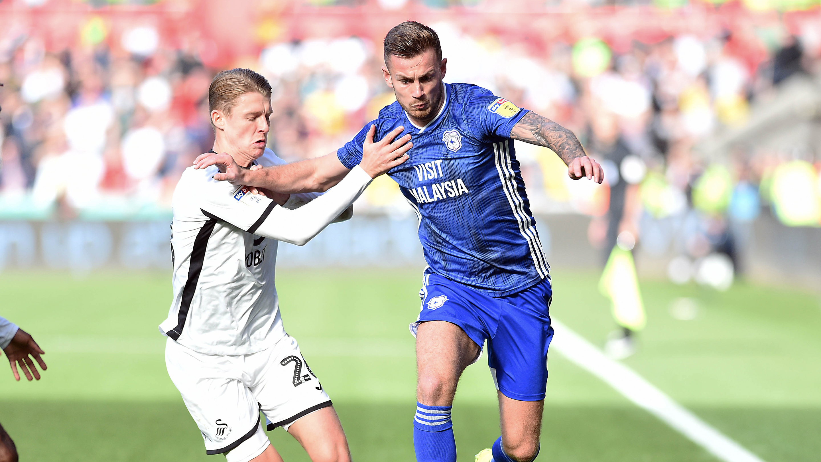 Joe Ralls in action against Swansea City...