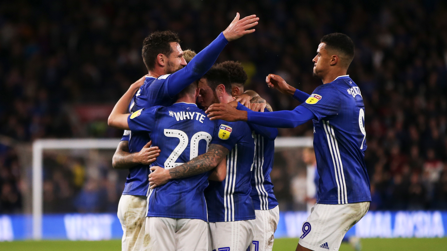 City celebrate Marlon Pack's goal at CCS...