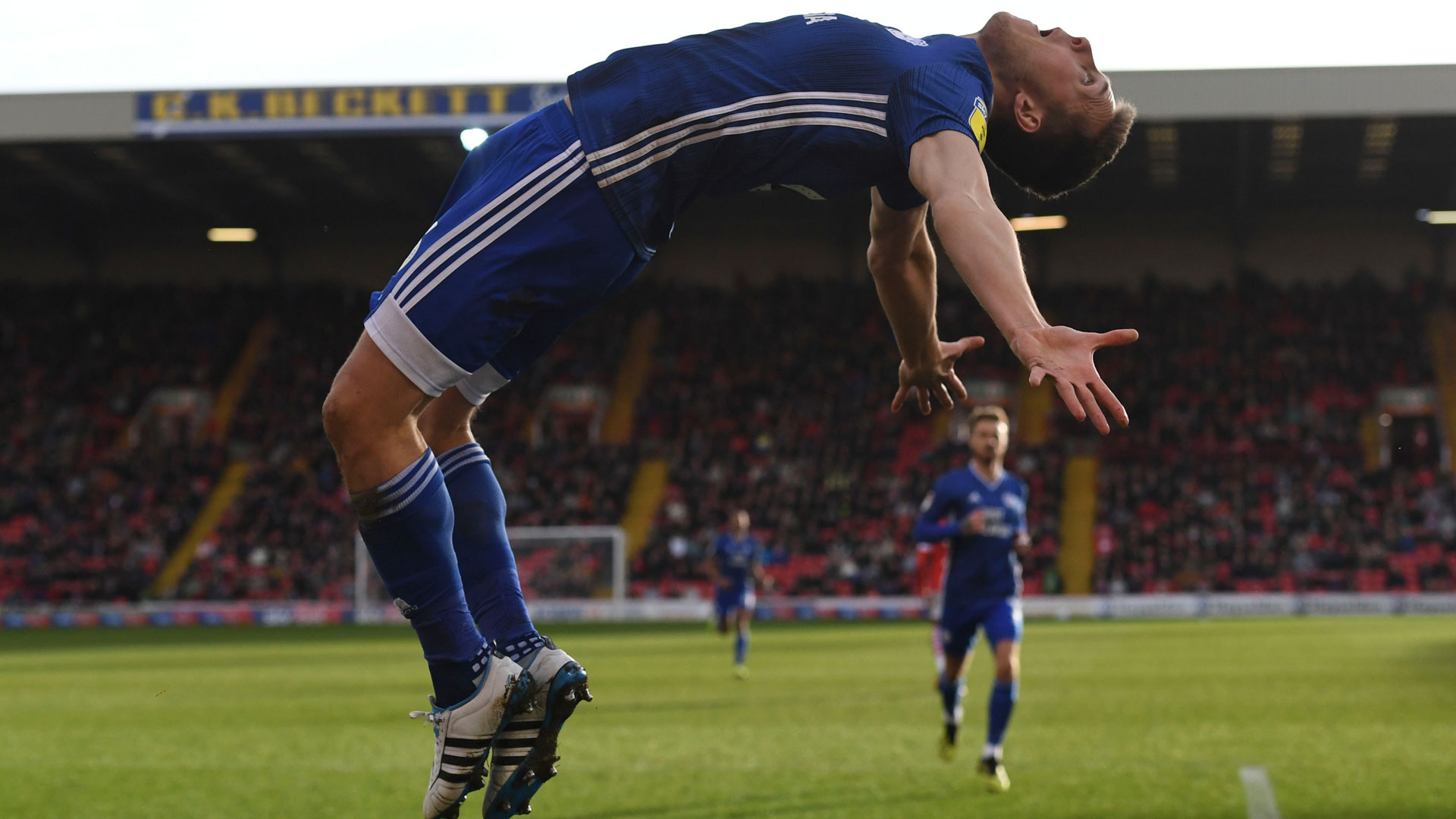 Will Vaulks celebrates after netting against Barnsley...