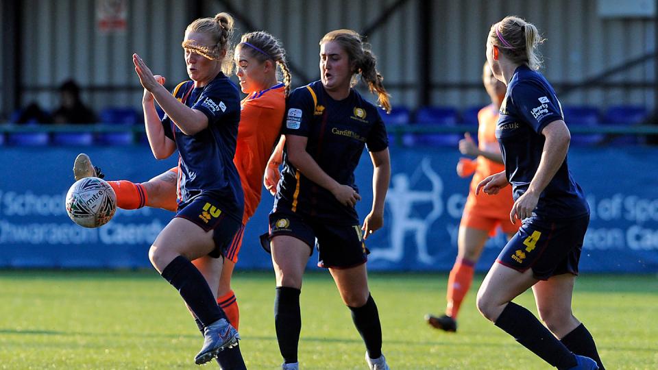 Cardiff City Women in away kit.