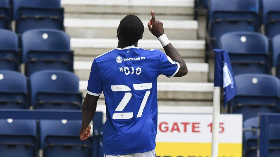 Sheyi Ojo celebrates after netting against Preston...