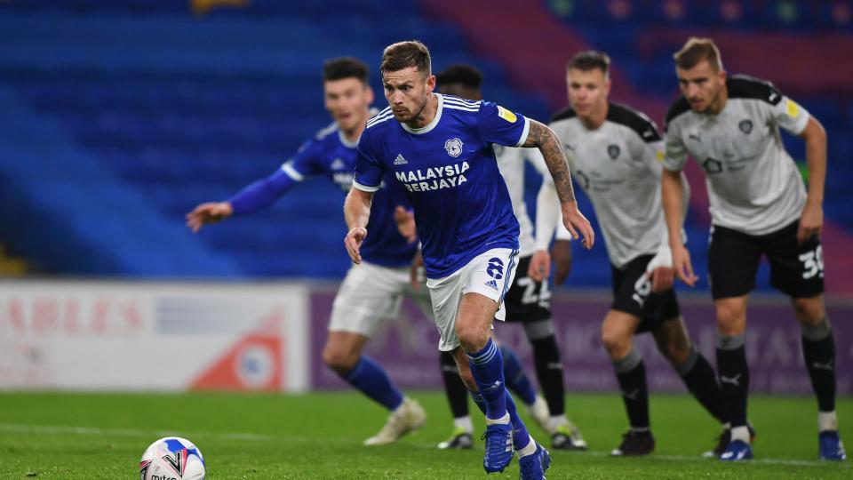Joe Ralls nets a penalty against Barnsley...