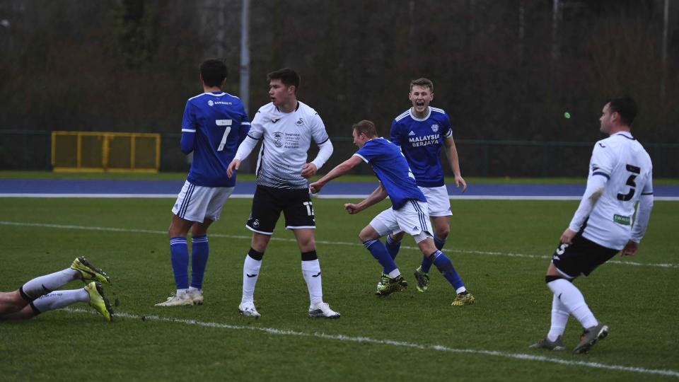 City celebrate against Swansea at Cardiff International Sports Stadium...