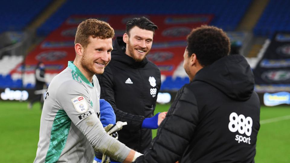 Dillon Phillips celebrates after the 4-0 win...