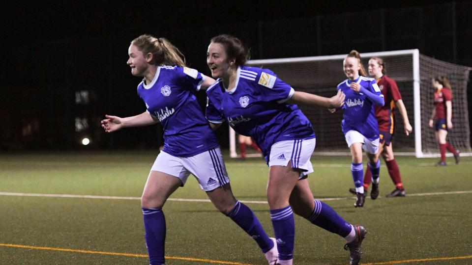 Phoebie Poole celebrates her goal against Cardiff Met...