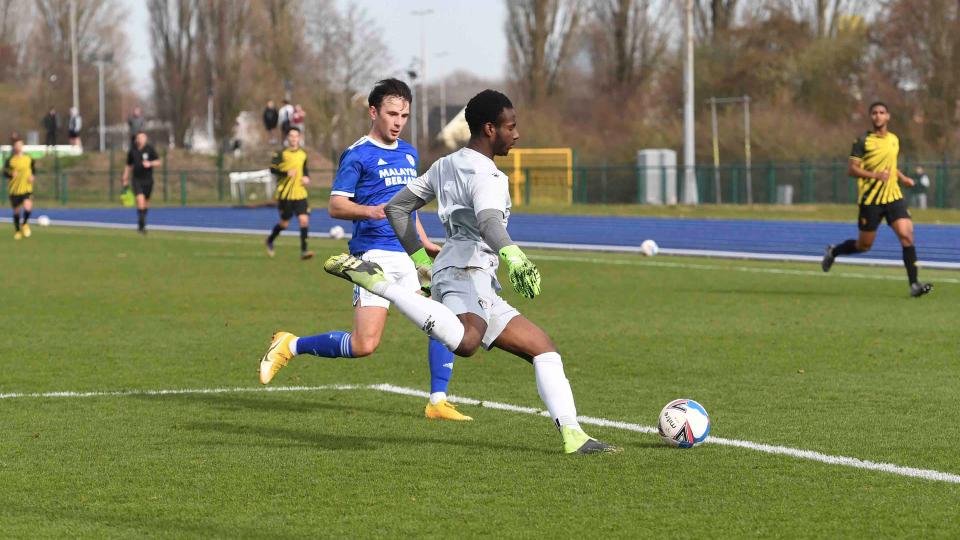 Mark Harris chases down an opportunity against Watford...