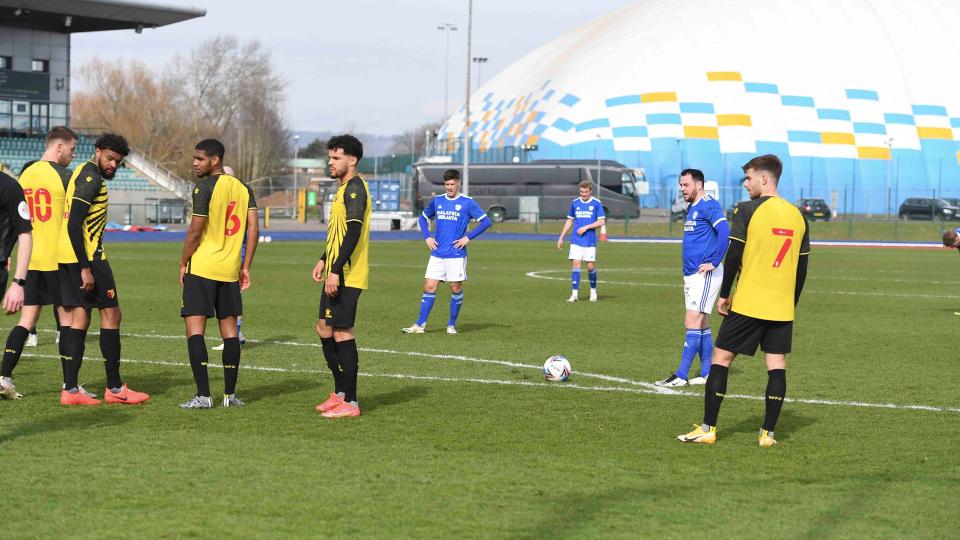 Lee Tomlin gets ready to take a free kick against Watford...