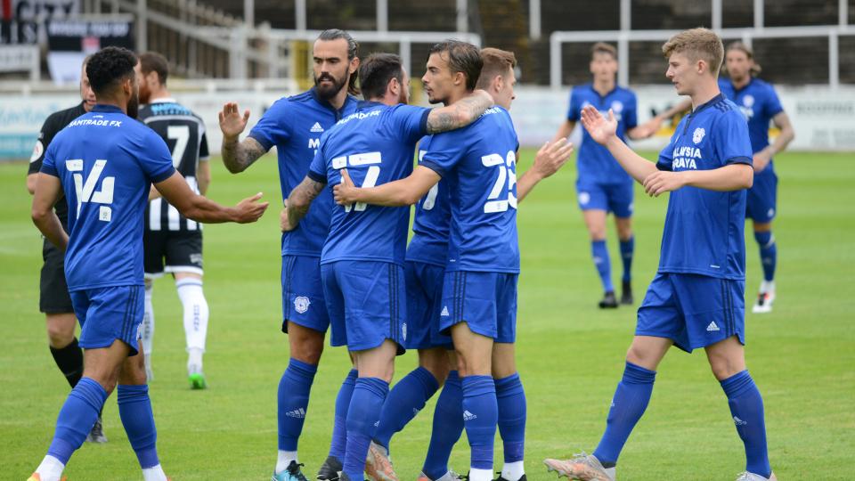 The Bluebirds celebrate at Bath...