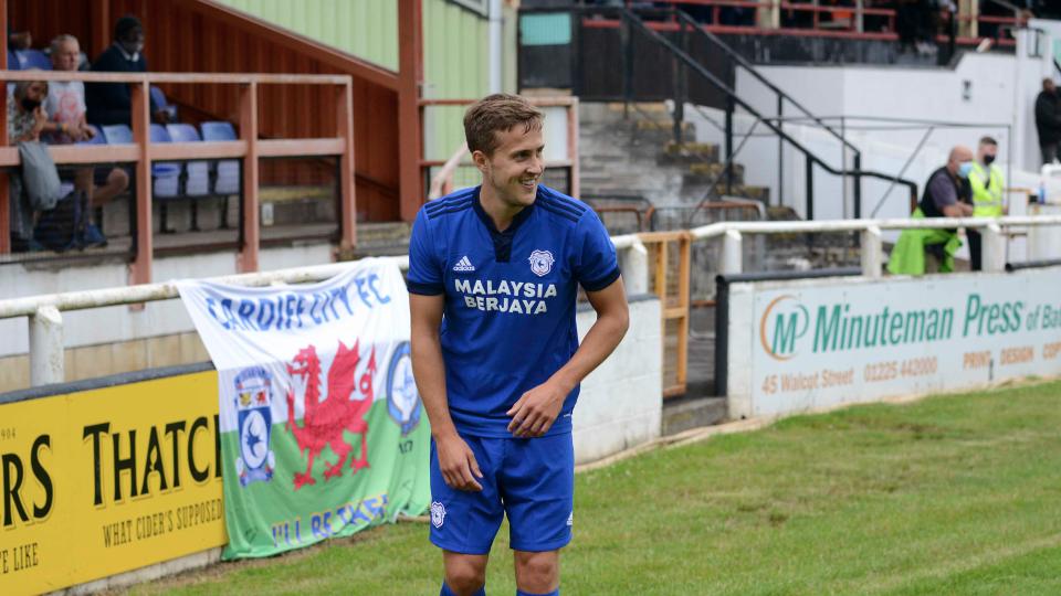Will Vaulks prepares to take a corner at Twerton Park...