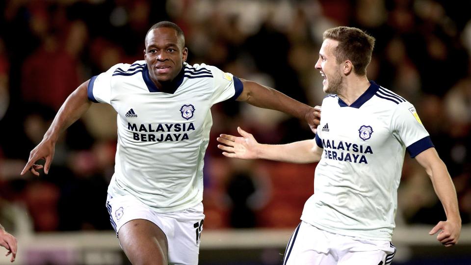 Uche Ikpeazu celebrates his first City goal...