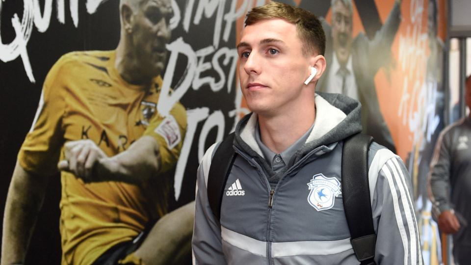 Gavin Whyte, representing the Bluebirds, arrives in Hull...