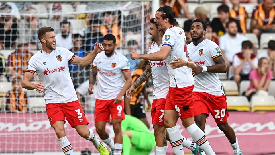 Hull City's Ozan Tufan celebrates a goal...