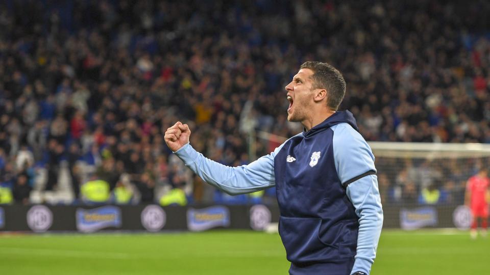 Mark Hudson celebrates City's win over Blackburn Rovers...