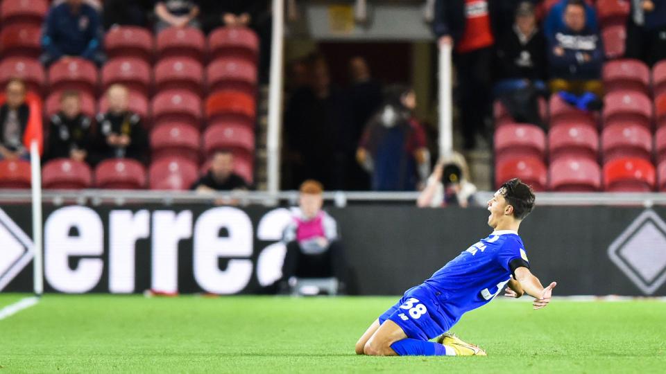 Perry Ng celebrates his goal against Middlesbrough...
