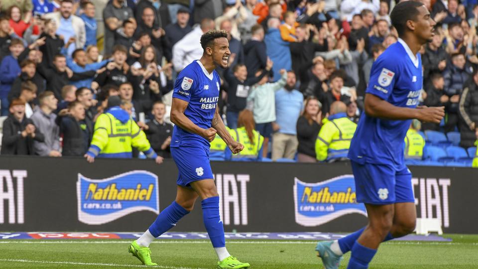 Callum Robinson celebrates his goal at CCS...