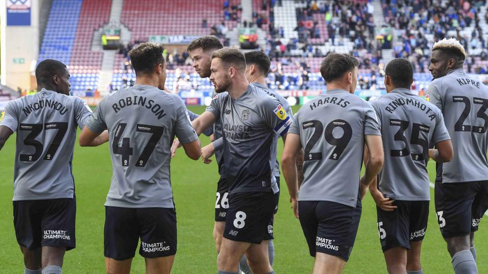 Callum Robinson celebrates his goal with the Bluebirds...
