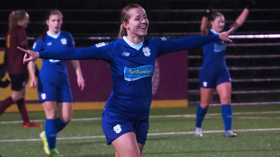 Danielle Green celebrates her goal for the Bluebirds...