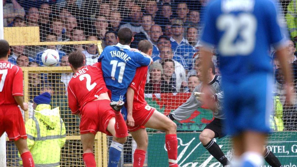 Peter Thorne scores an important goal against Bristol City...
