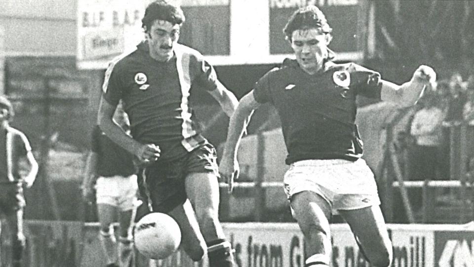 Gary Stevens (left) in action for City...
