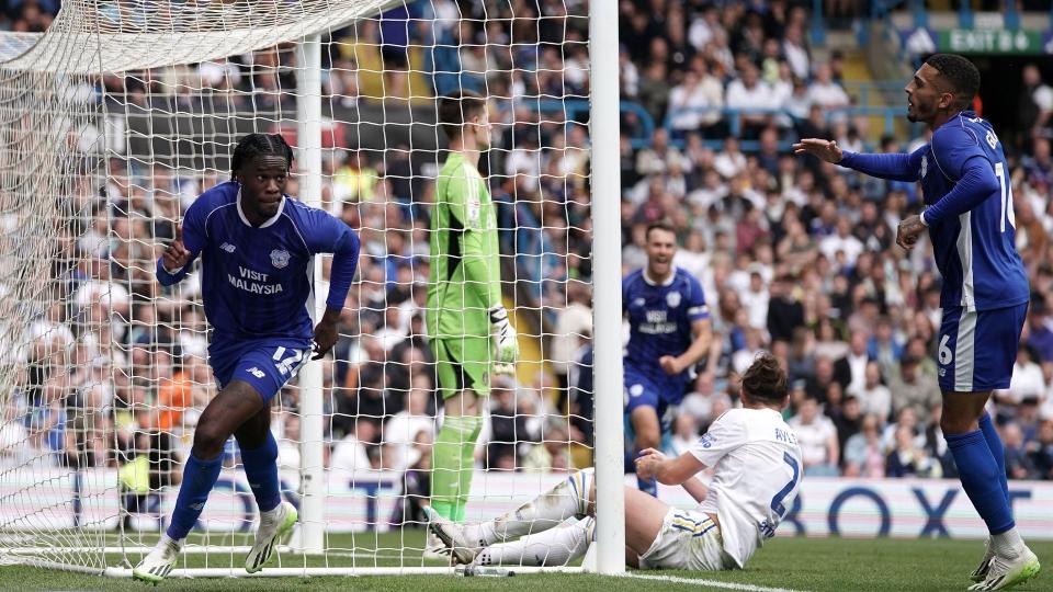 Iké Ugbo celebrates after scoring for Cardiff City against Leeds United