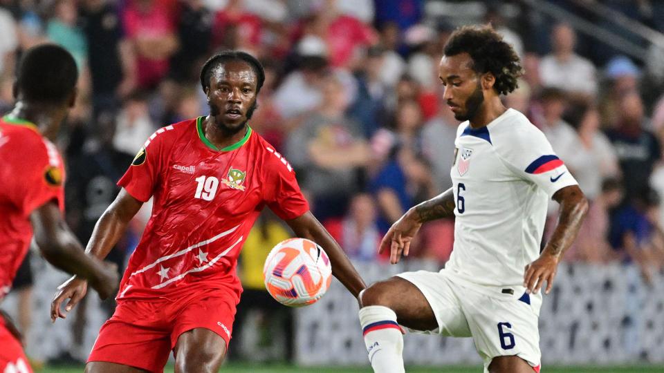 Romaine Sawyers in action for St Kitts and Nevis