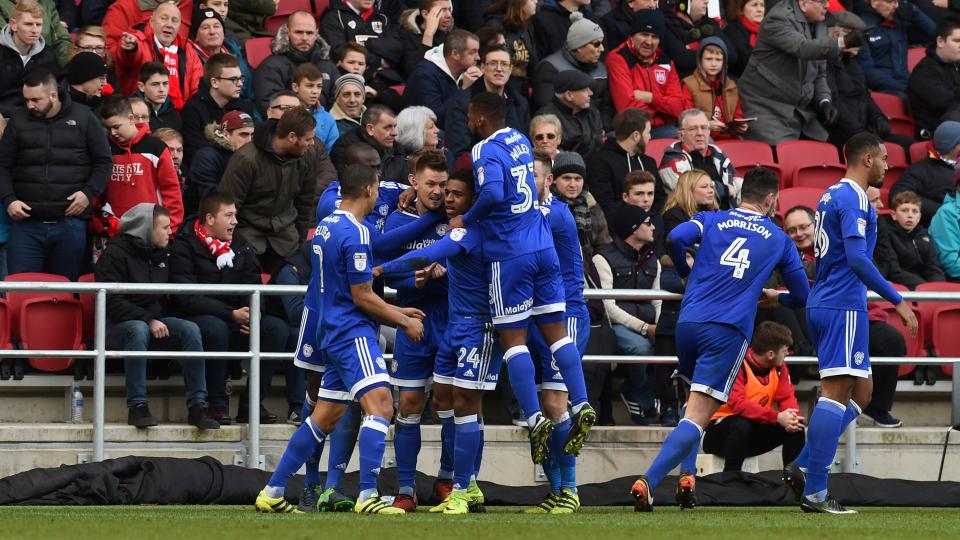 The Bluebirds celebrate at Ashton Gate...