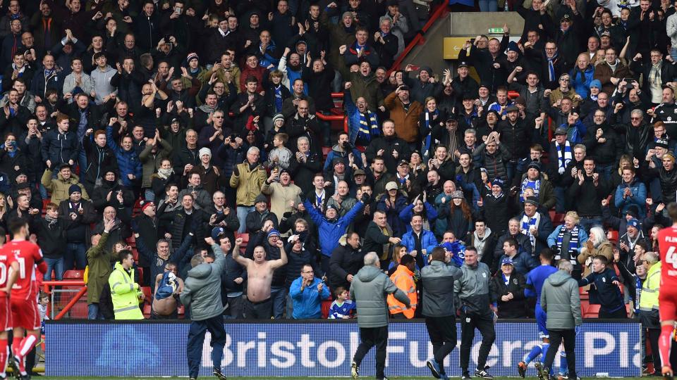 The Bluebirds celebrate at Ashton Gate...