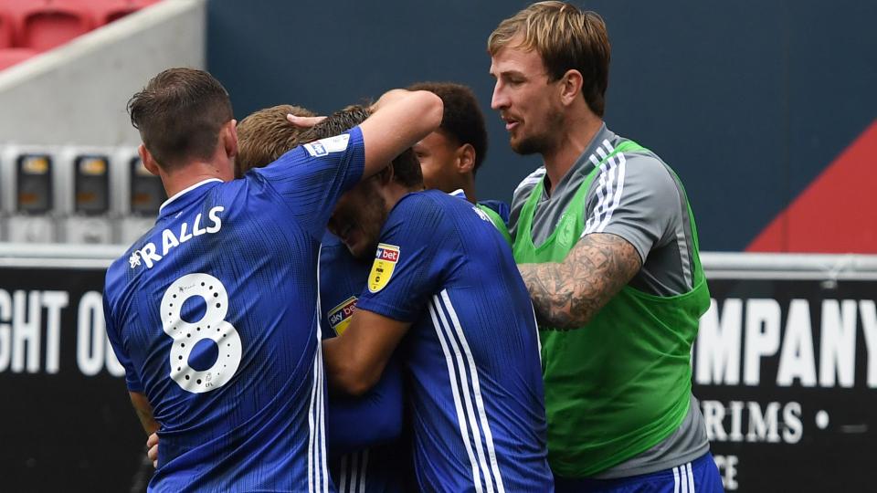 The Bluebirds celebrate at Ashton Gate...