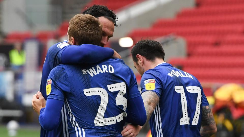 The Bluebirds celebrate at Ashton Gate...
