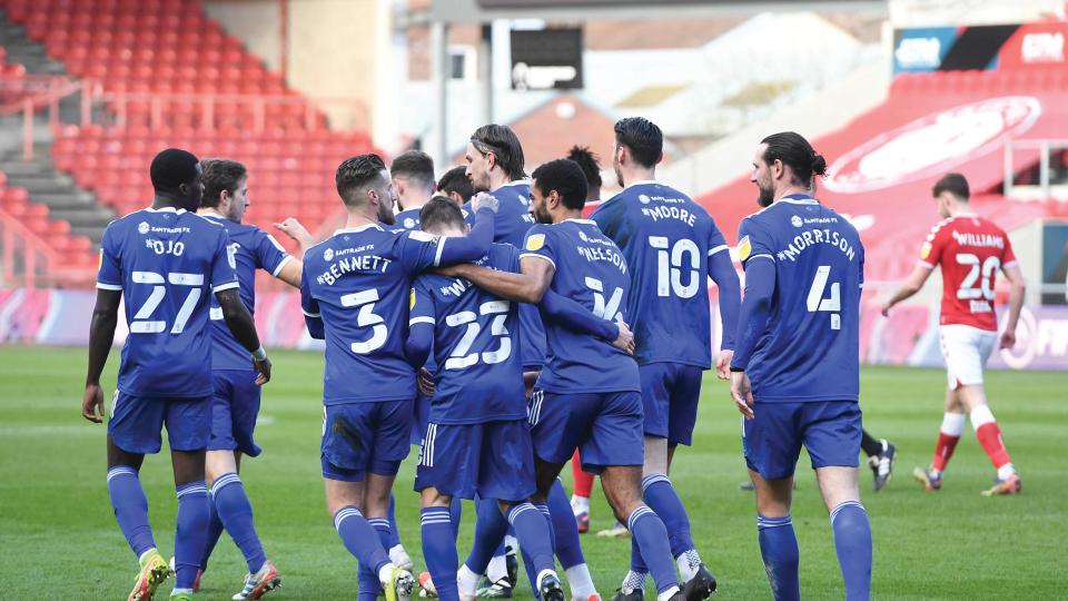 The Bluebirds celebrate at Ashton Gate...