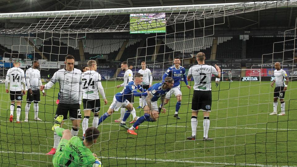 The Bluebirds celebrate at Swansea...