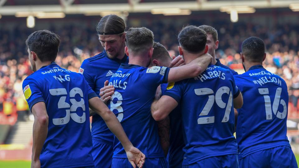 The Bluebirds celebrate at Ashton Gate...