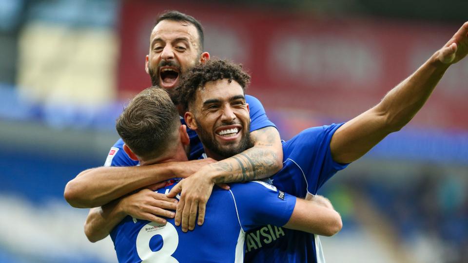 Kion Etete celebrates scoring for Cardiff City