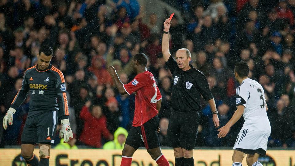 Michel Vorm is sent off for Swansea City