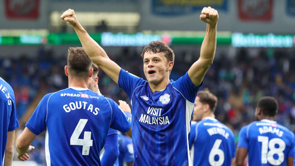 Perry Ng celebrates scoring for Cardiff City