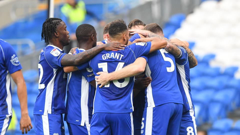 Cardiff City celebrate taking the lead against Watford