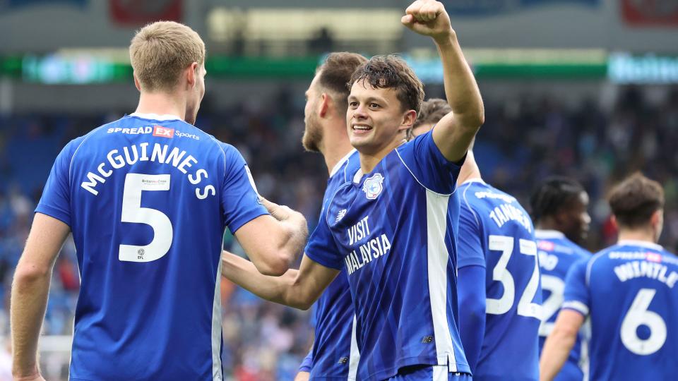 Perry Ng celebrates scoring for Cardiff City