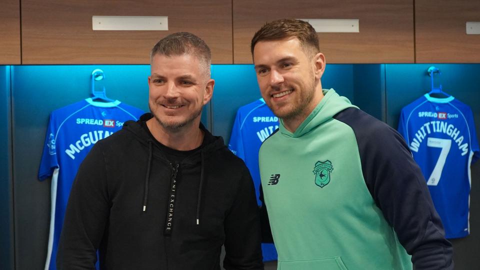 Aaron Ramsey interacts with Cardiff City fans