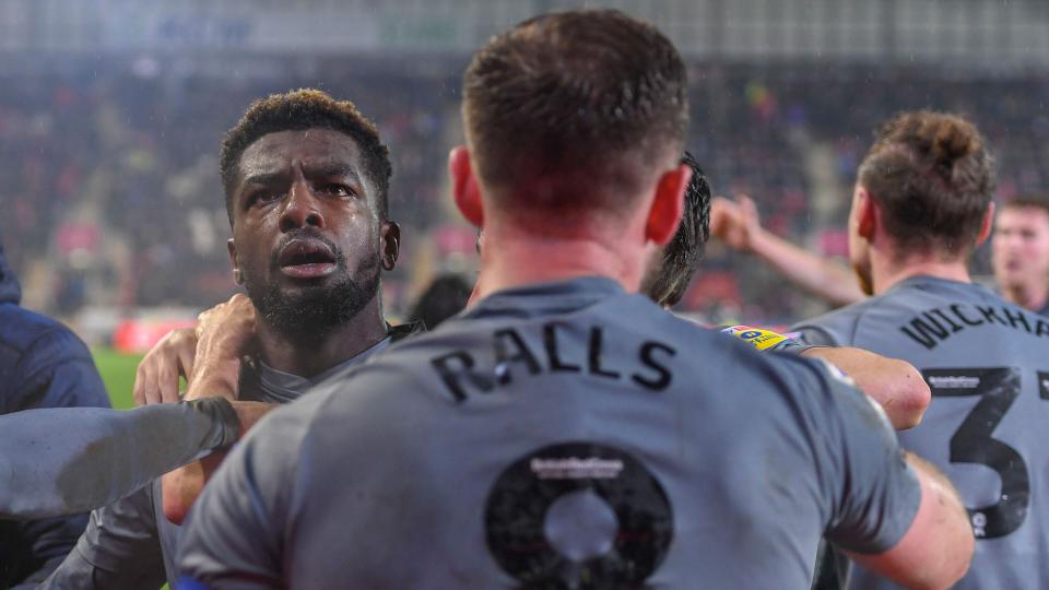 Cédric Kipré celebrates scoring for Cardiff City