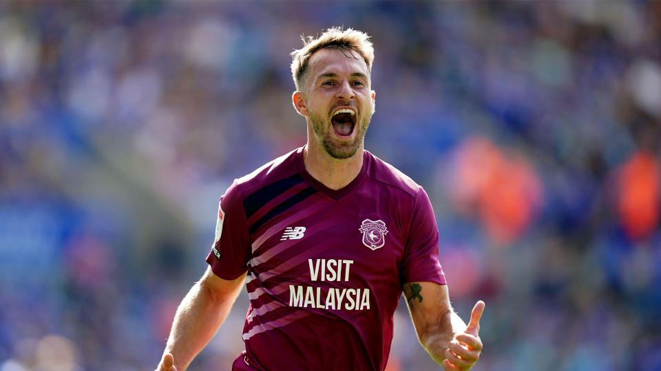 Aaron Ramsey celebrates scoring for Cardiff City