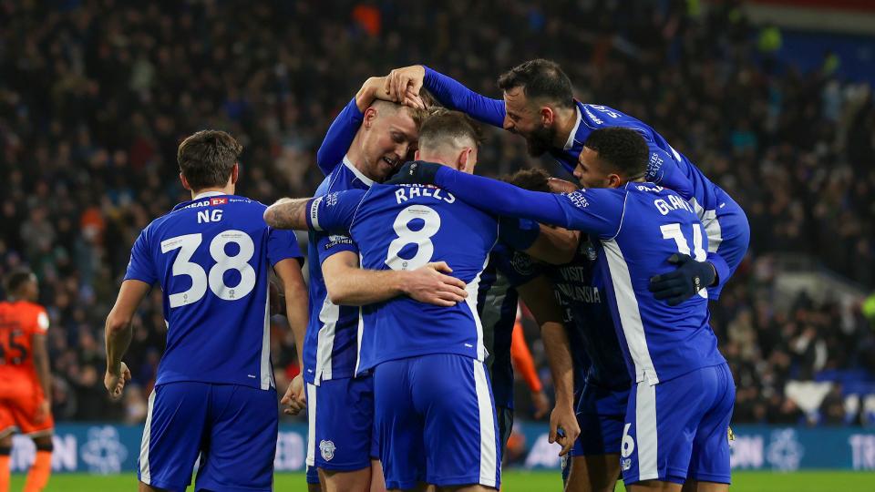 Cardiff City celebrate taking the lead against Millwall